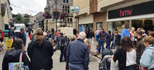 A crowd listening to Alan Jenner preach in Truro