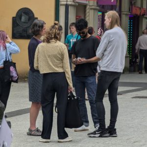 Christine Sherriff talking to a group of people