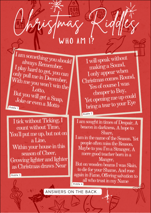 The front of the Christmas Riddles Tract